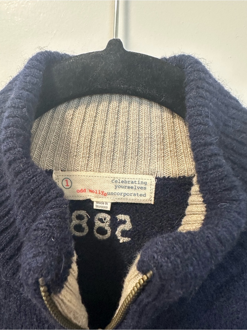 Odd Molly 1/4 Zip Mock Neck Oversized Drop Shoulder Sweater Navy SZ 1 (S) - Picture 5 of 6
